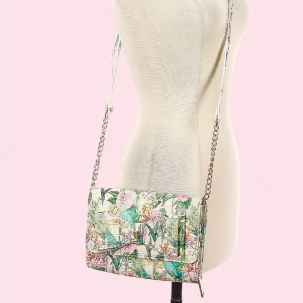 Betsey Johnson Floral Quilted Crossbody Bag - White, Green, Pink - Picture 4 of 12